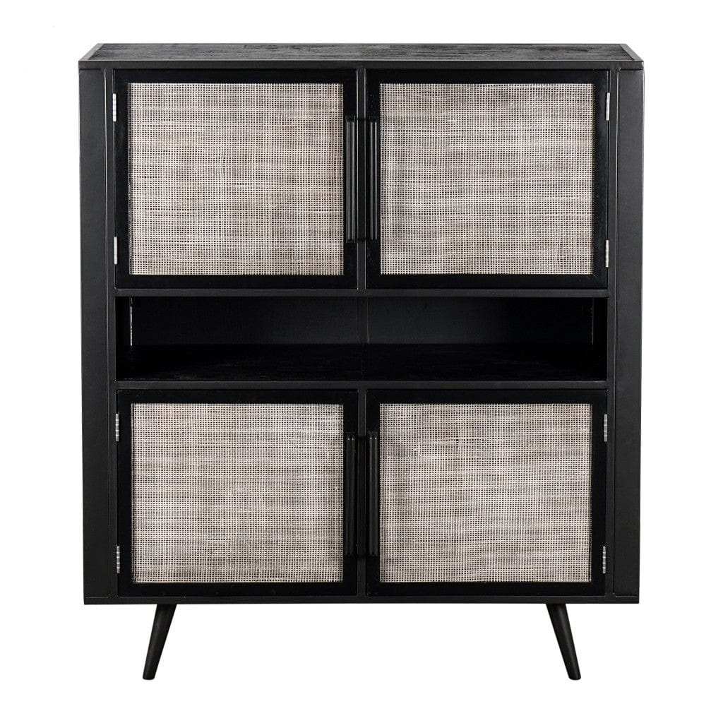 Modern Rustic Black Rattan Double Decker Accent Cabinet - Homeroots - Flyclothing LLC