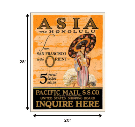 Asia via Honolulu Vintage Travel Unframed Print Wall Art - Homeroots - Flyclothing LLC