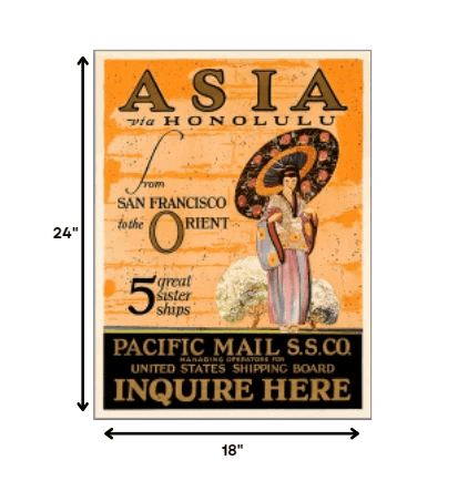 Asia via Honolulu Vintage Travel Unframed Print Wall Art - Homeroots - Flyclothing LLC