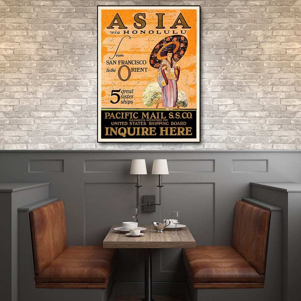 Asia via Honolulu Vintage Travel Unframed Print Wall Art - Homeroots - Flyclothing LLC