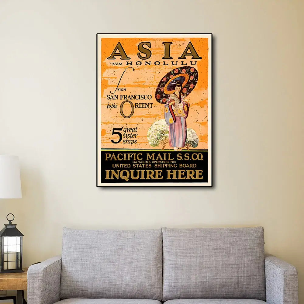 Asia Via Honolulu Vintage Travel Unframed Print Wall Art - Homeroots - Flyclothing LLC