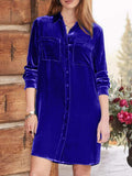 High-Low Button Up Long Sleeve Knee Length Dress - Trendsi - Flyclothing LLC