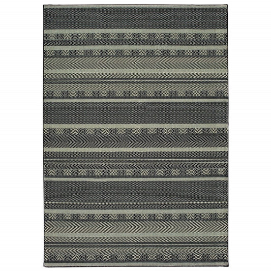 9' X 12' Black Ivory Machine Woven Geometric Indoor Area Rug