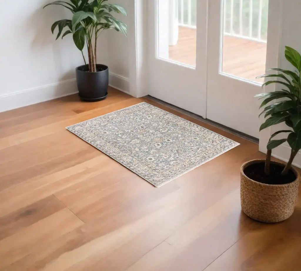 2' X 3' Blue Ivory Machine Woven Floral Oriental Indoor Area Rug - Homeroots - Flyclothing LLC