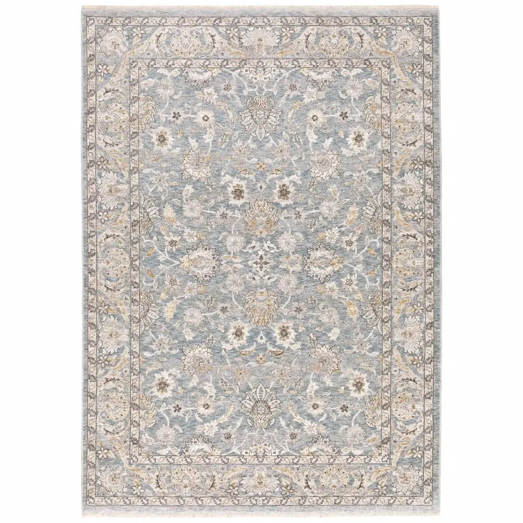 7' X 10' Blue Ivory Machine Woven Floral Oriental Indoor Area Rug - Homeroots - Flyclothing LLC