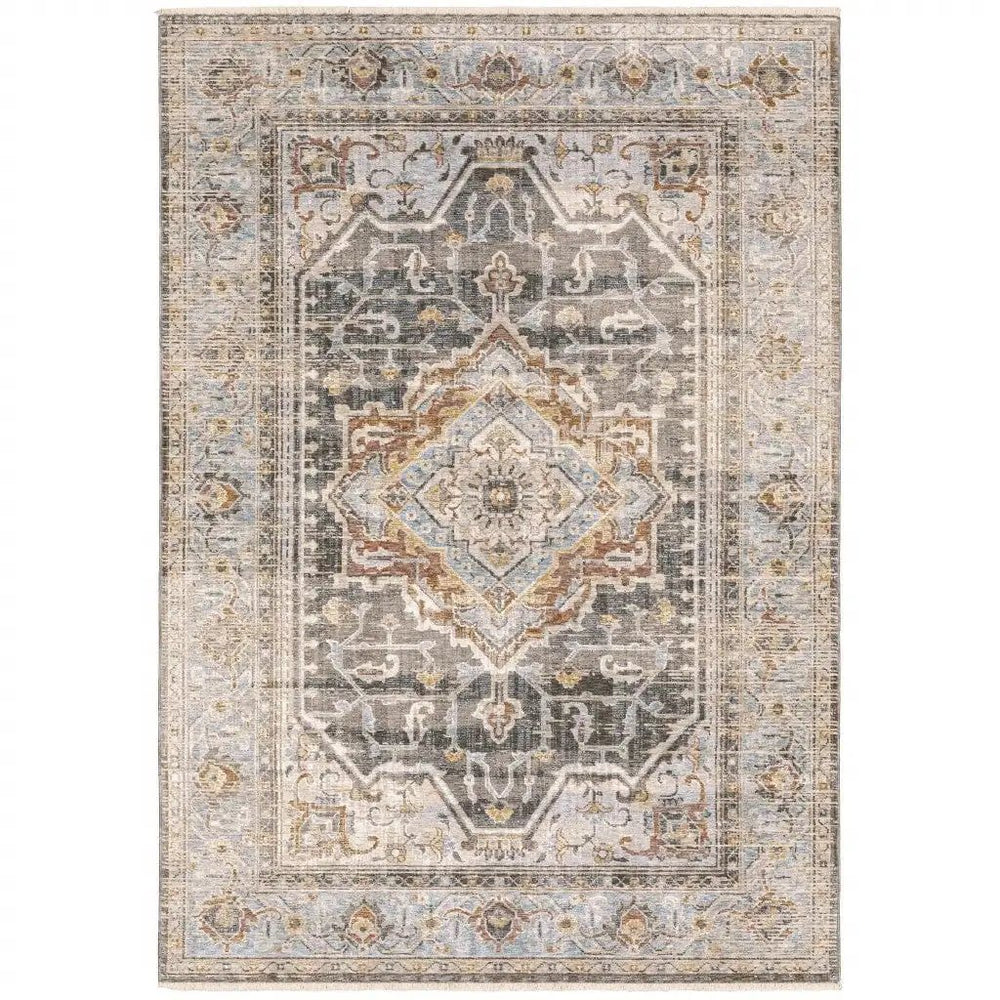 9' X 12' Grey Blue Machine Woven Medallion Indoor Area Rug - Homeroots