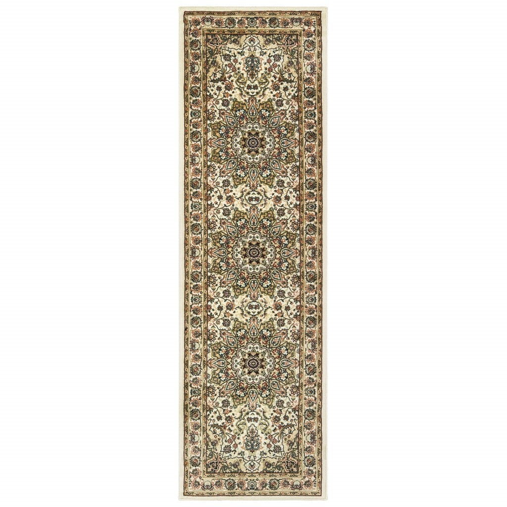 8' Ivory Beige Machine Woven Oriental Indoor Runner Rug - Homeroots