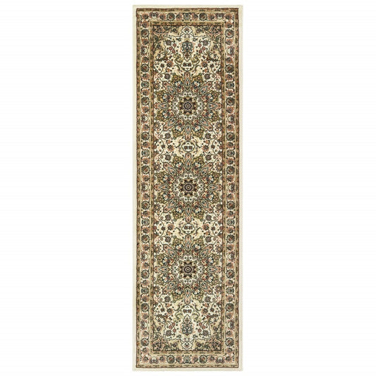 8' Ivory Beige Machine Woven Oriental Indoor Runner Rug - Homeroots