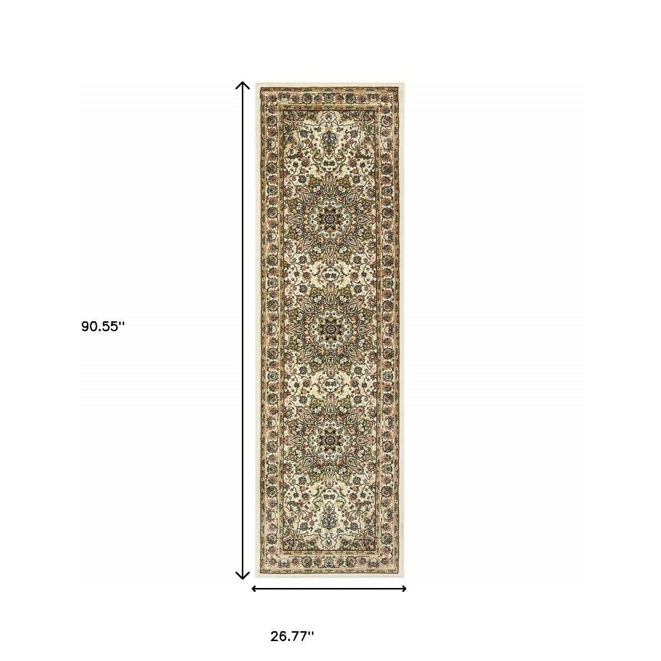 8' Ivory Beige Machine Woven Oriental Indoor Runner Rug - Homeroots
