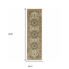 8' Ivory Beige Machine Woven Oriental Indoor Runner Rug - Homeroots
