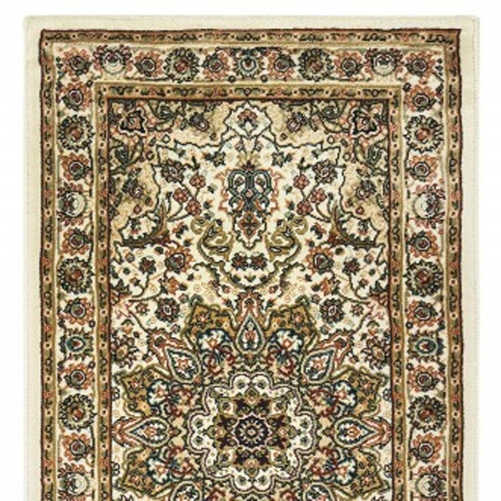 8' Ivory Beige Machine Woven Oriental Indoor Runner Rug - Homeroots