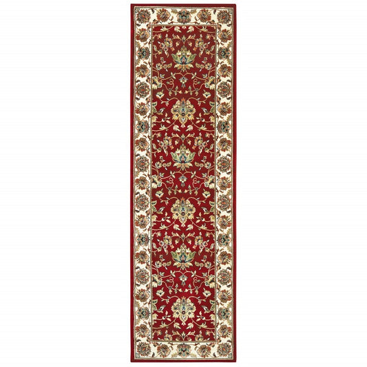 8' Red Ivory Machine Woven Floral Oriental Indoor Runner Rug - Homeroots