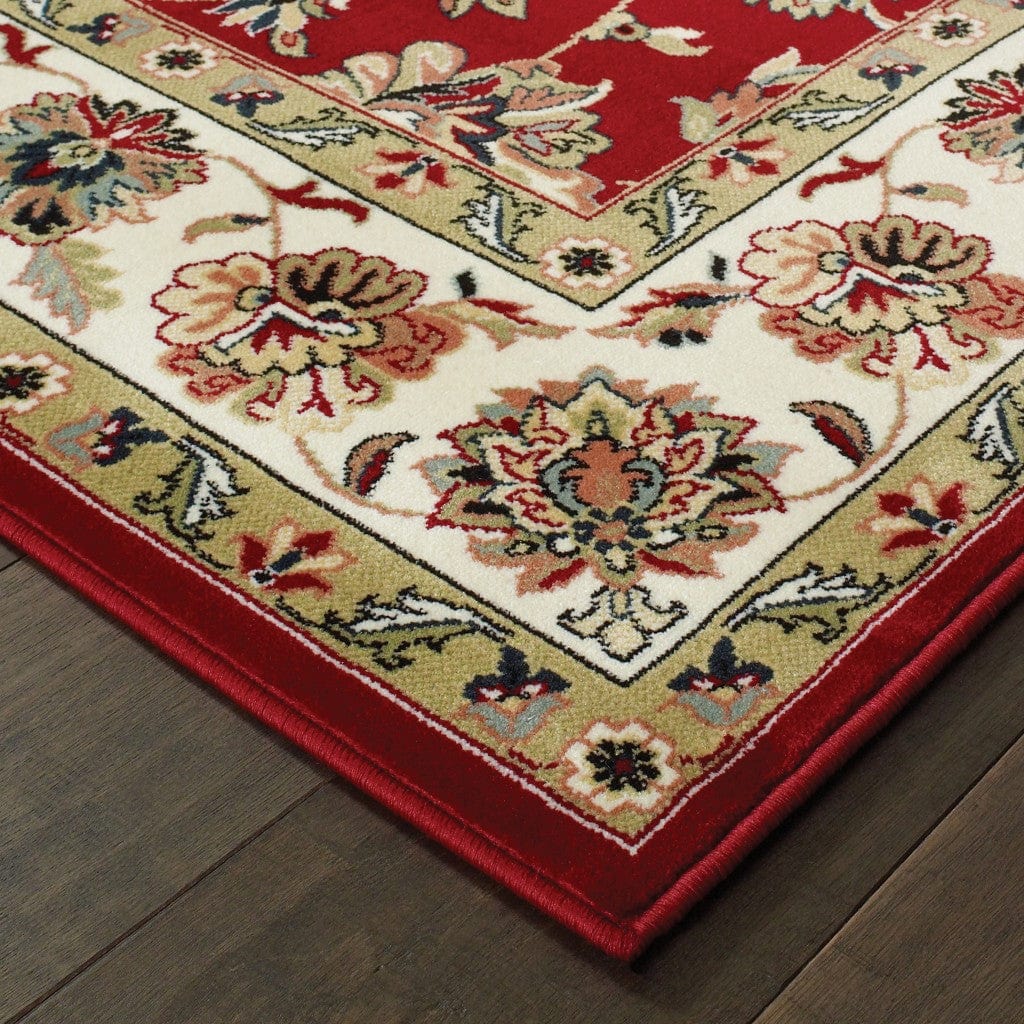 8' Red Ivory Machine Woven Floral Oriental Indoor Runner Rug - Homeroots