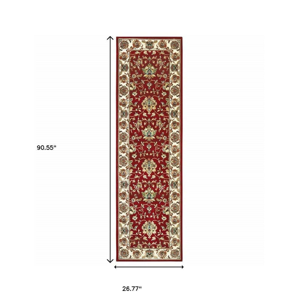 8' Red Ivory Machine Woven Floral Oriental Indoor Runner Rug - Homeroots - Flyclothing LLC