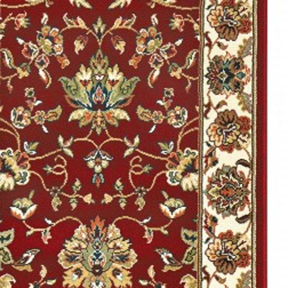 8' Red Ivory Machine Woven Floral Oriental Indoor Runner Rug - Homeroots - Flyclothing LLC