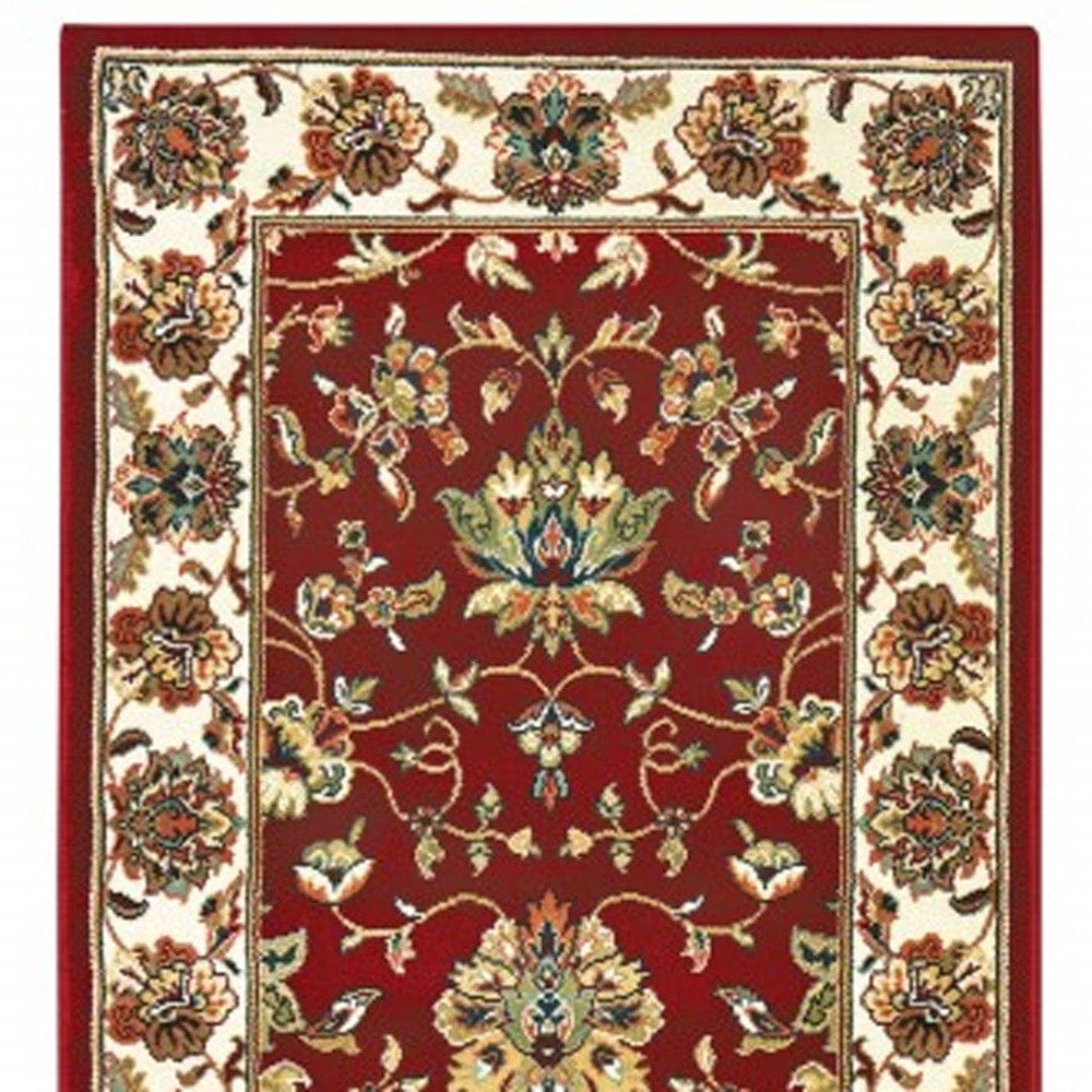8' Red Ivory Machine Woven Floral Oriental Indoor Runner Rug - Homeroots