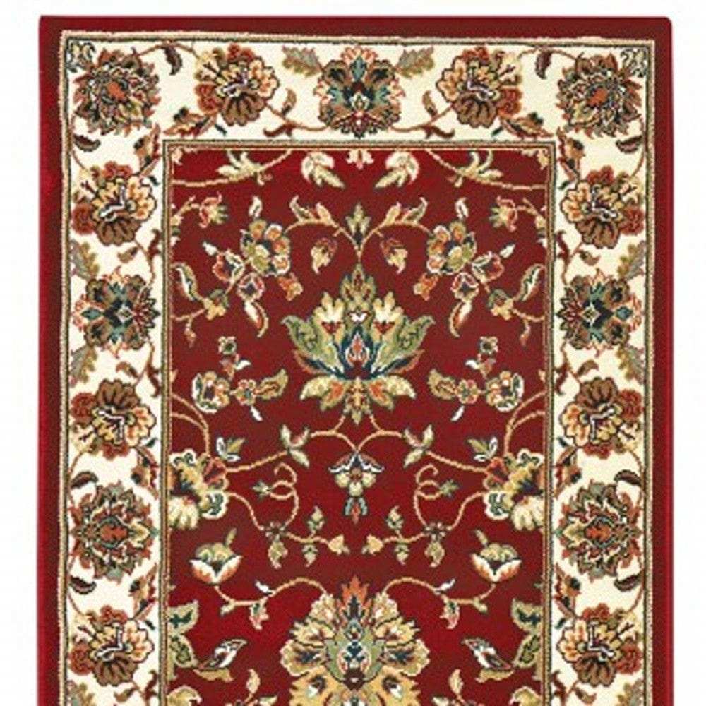 8' Red Ivory Machine Woven Floral Oriental Indoor Runner Rug - Homeroots - Flyclothing LLC
