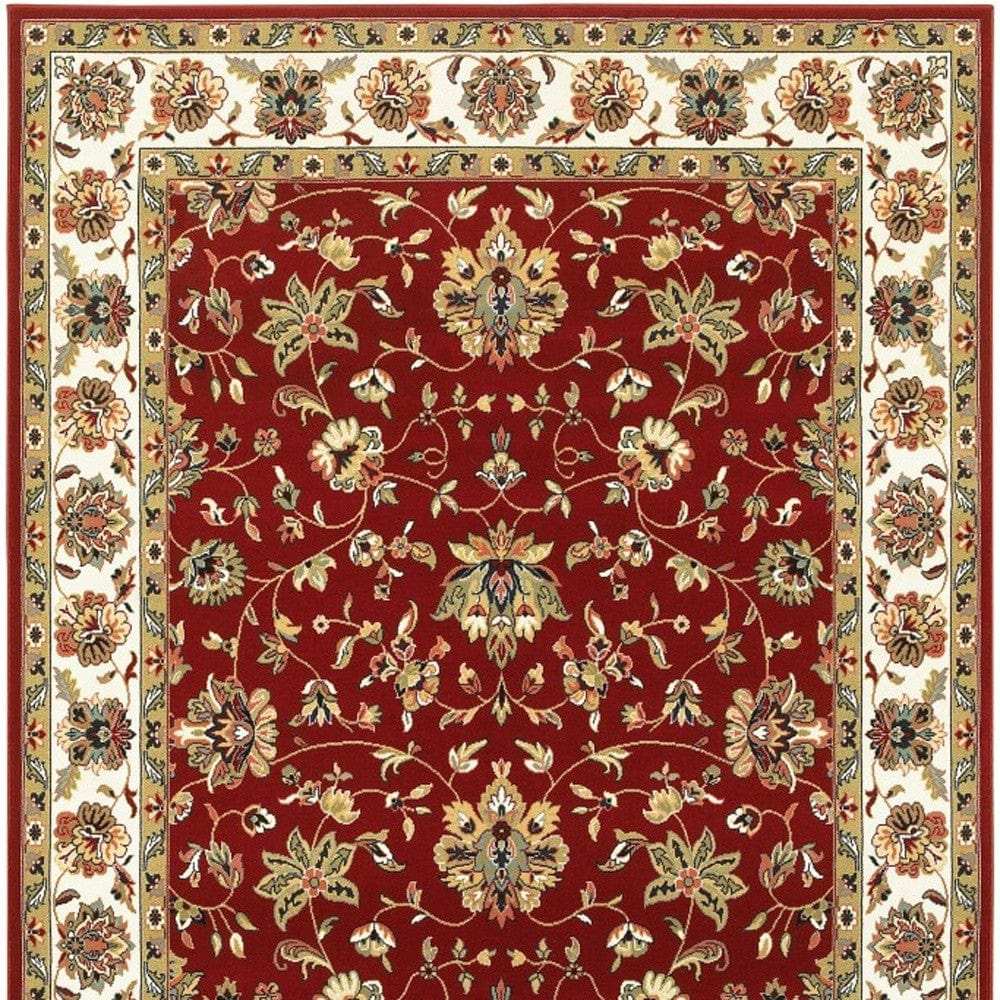 9' X 12' Red Ivory Machine Woven Floral Oriental Indoor Area Rug - Homeroots - Flyclothing LLC