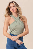 BiBi Rib Knit Cross Neck Banded Top - Trendsi