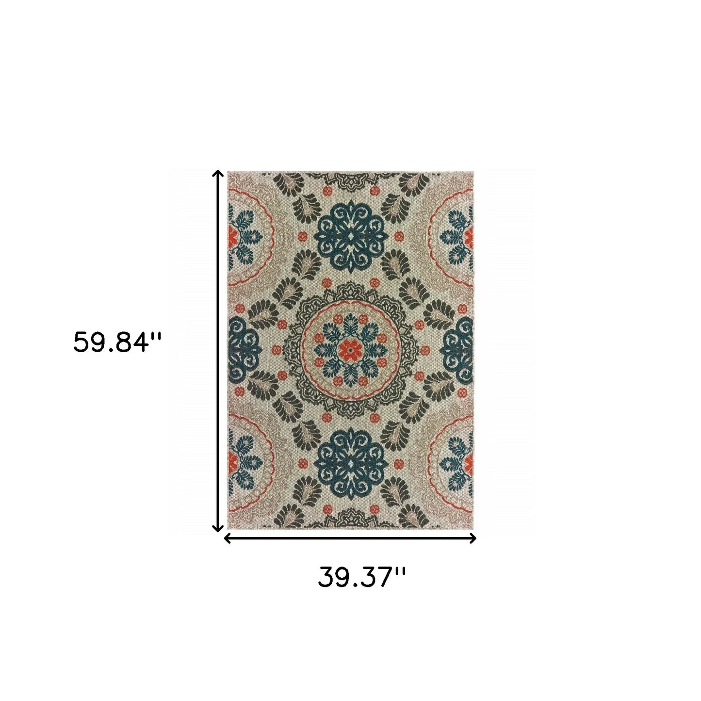 3' X 5' Blue and Gray Damask Indoor Outdoor Area Rug - Homeroots - Flyclothing LLC