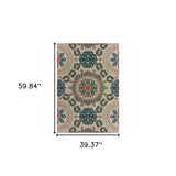 3' X 5' Blue and Gray Damask Indoor Outdoor Area Rug - Homeroots - Flyclothing LLC