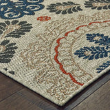 7' X 9' Blue and Gray Damask Indoor Outdoor Area Rug - Homeroots - Flyclothing LLC