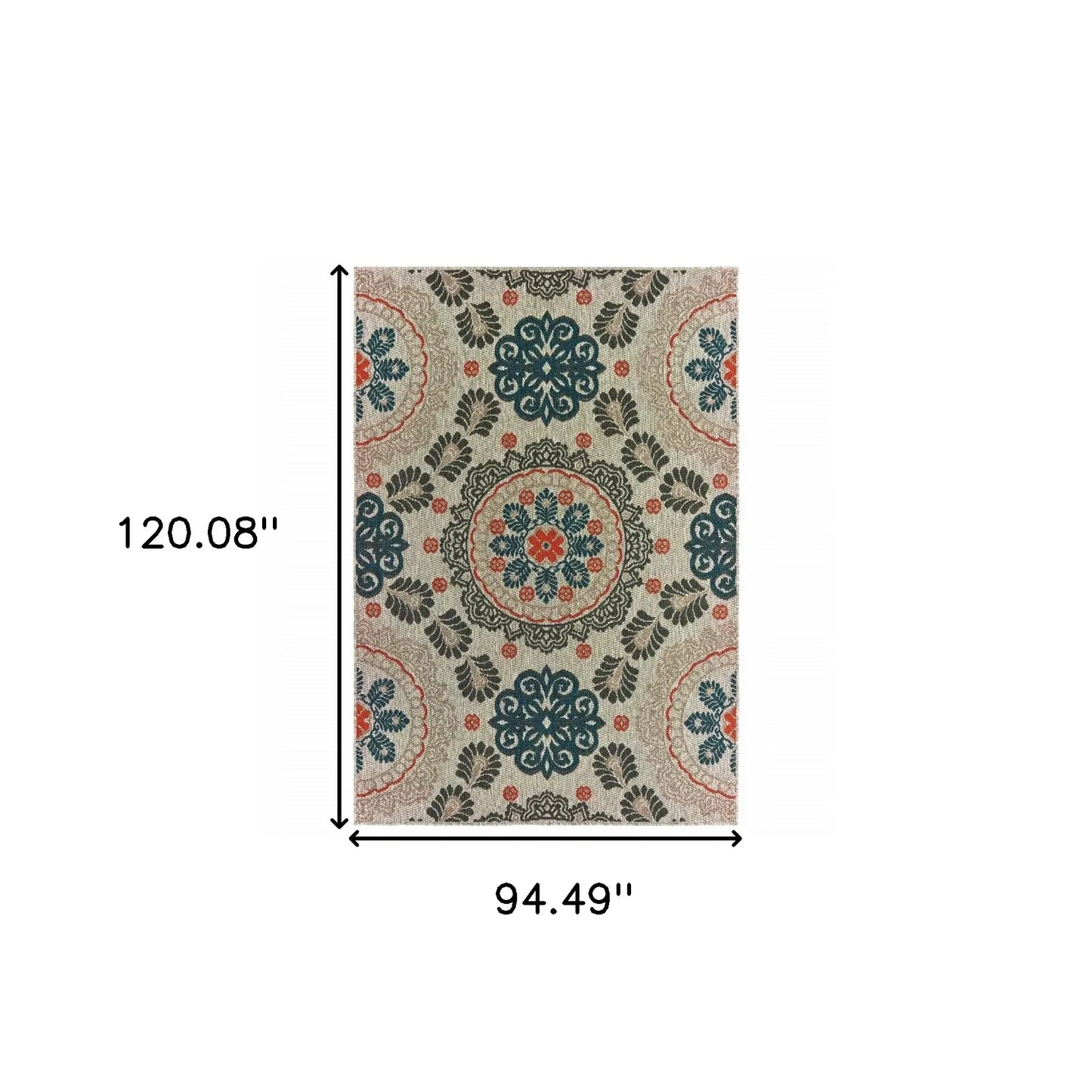 8' X 10' Blue and Gray Damask Indoor Outdoor Area Rug - Homeroots - Flyclothing LLC