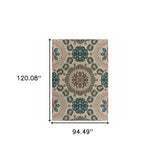 8' X 10' Blue and Gray Damask Indoor Outdoor Area Rug - Homeroots - Flyclothing LLC