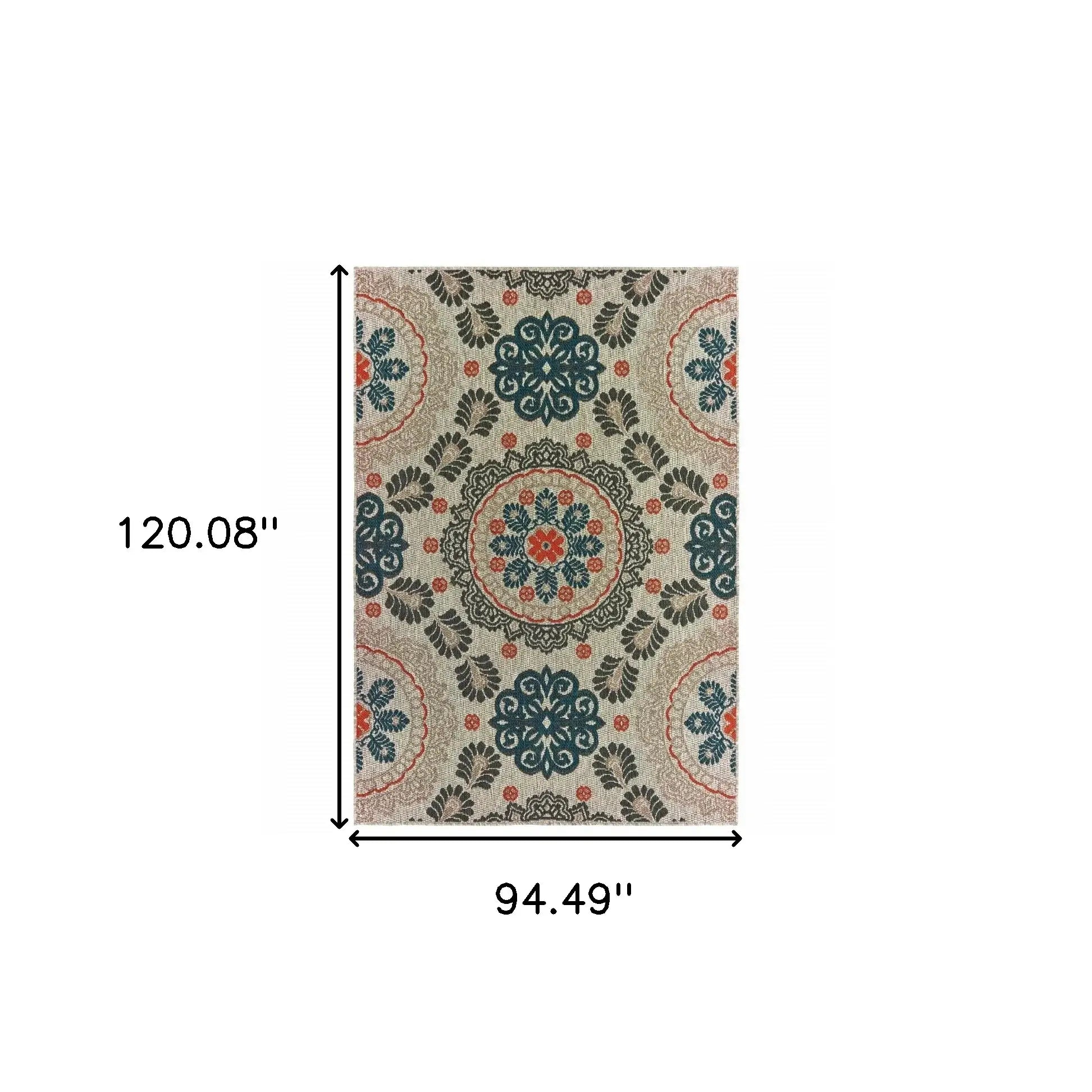 8' X 10' Blue and Gray Damask Indoor Outdoor Area Rug - Homeroots - Flyclothing LLC