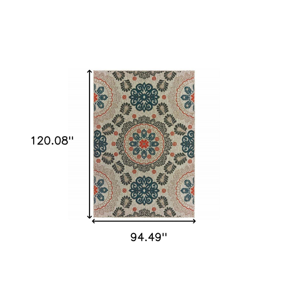 8' X 10' Blue and Gray Damask Indoor Outdoor Area Rug - Homeroots - Flyclothing LLC