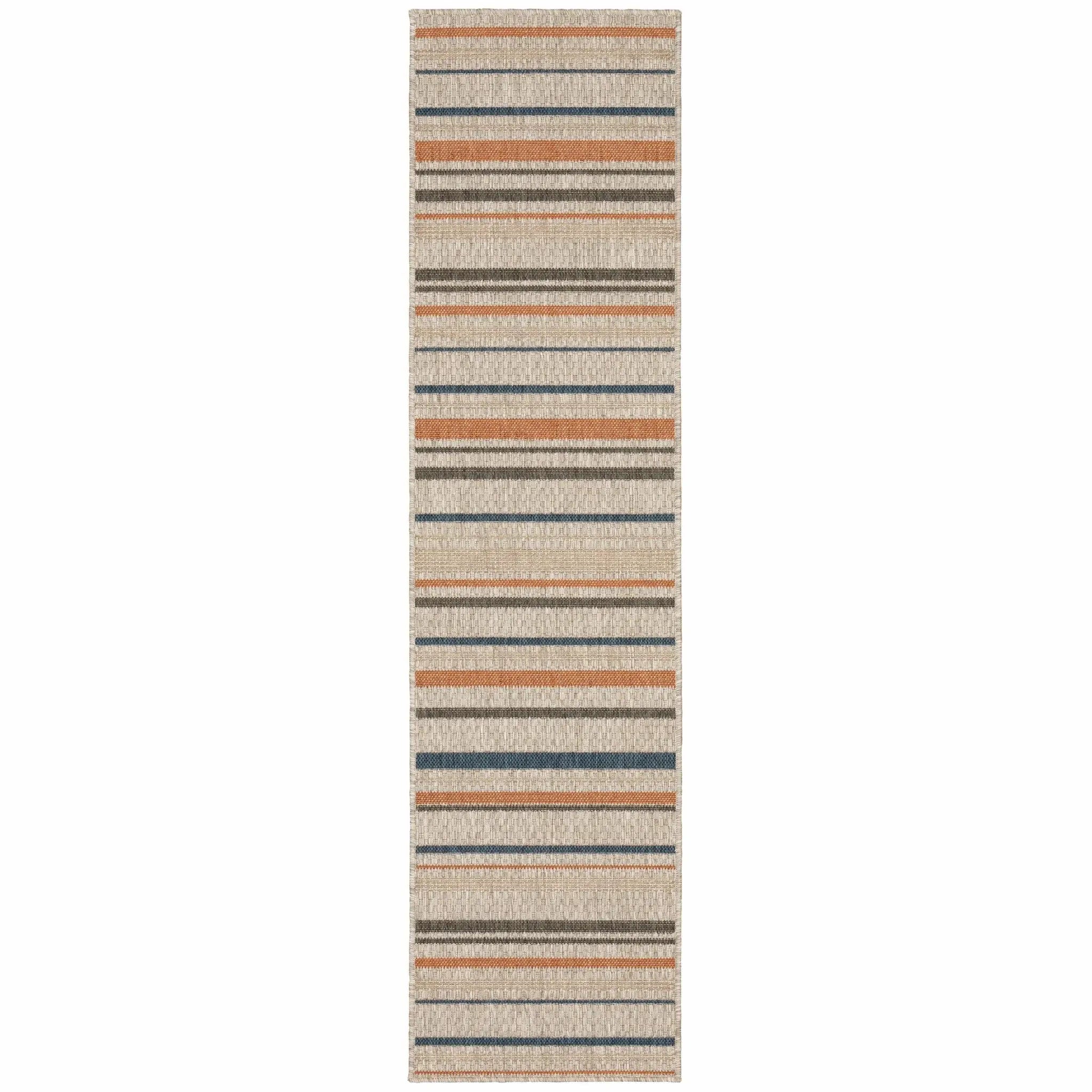 2' X 8' Blue and Gray Striped Indoor Outdoor Area Rug - Homeroots - Flyclothing LLC
