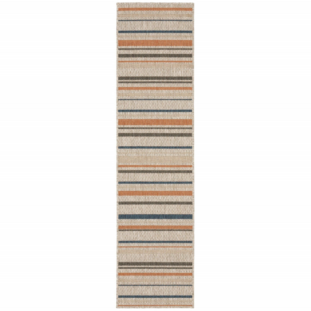 2' X 8' Blue and Gray Striped Indoor Outdoor Area Rug - Homeroots