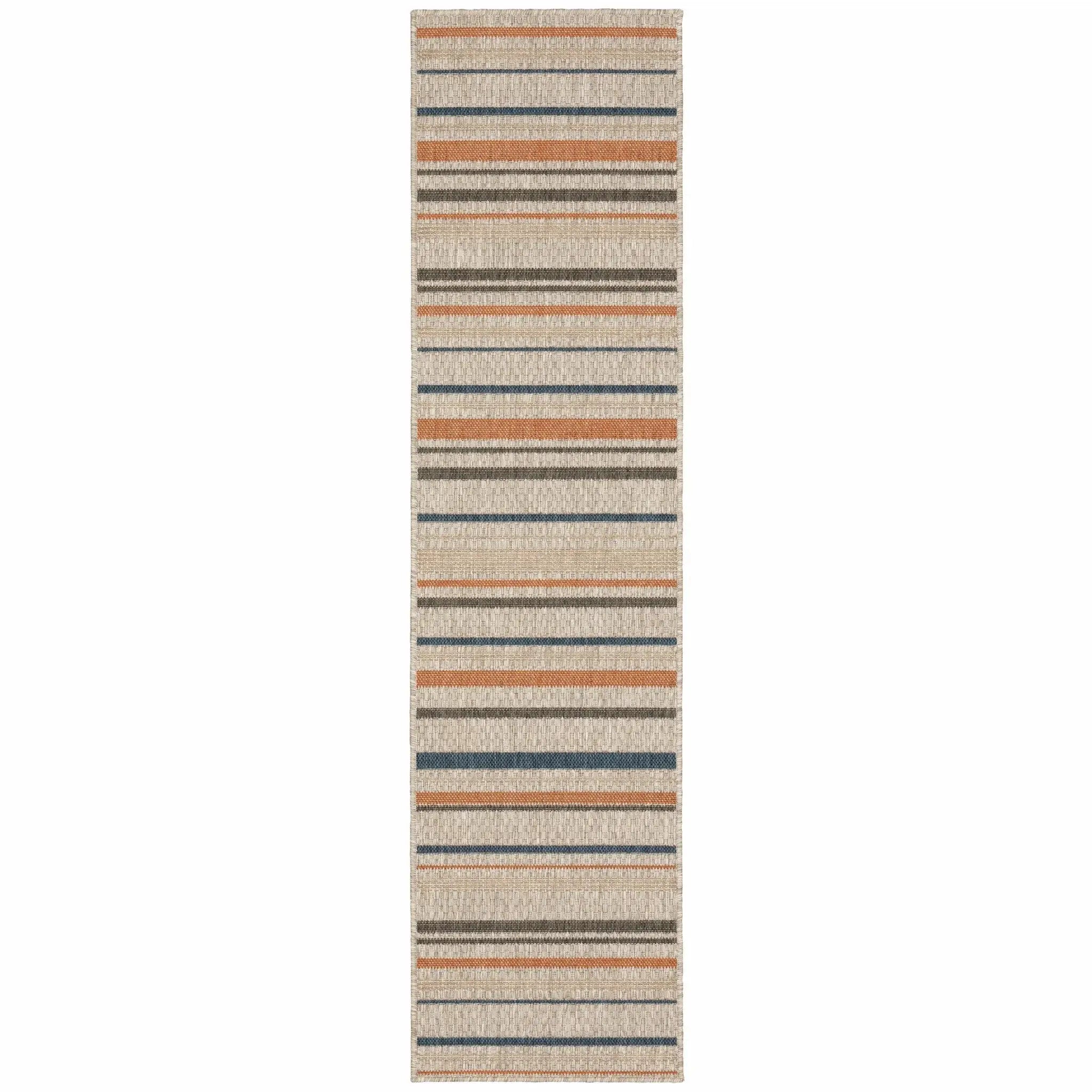 2' X 8' Blue and Gray Striped Indoor Outdoor Area Rug - Homeroots - Flyclothing LLC