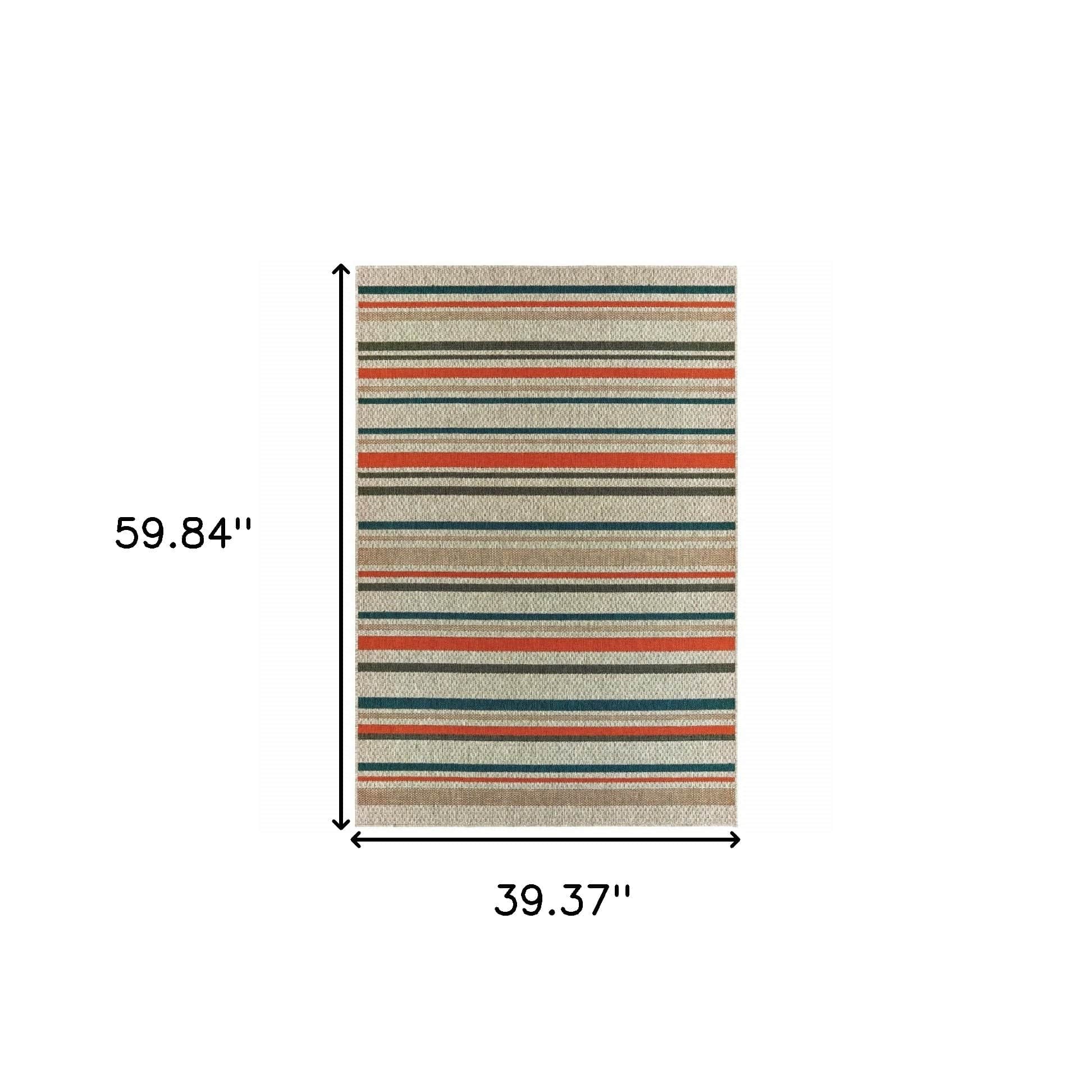 3' X 5' Blue and Gray Striped Indoor Outdoor Area Rug - Homeroots