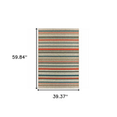 3' X 5' Blue and Gray Striped Indoor Outdoor Area Rug - Homeroots