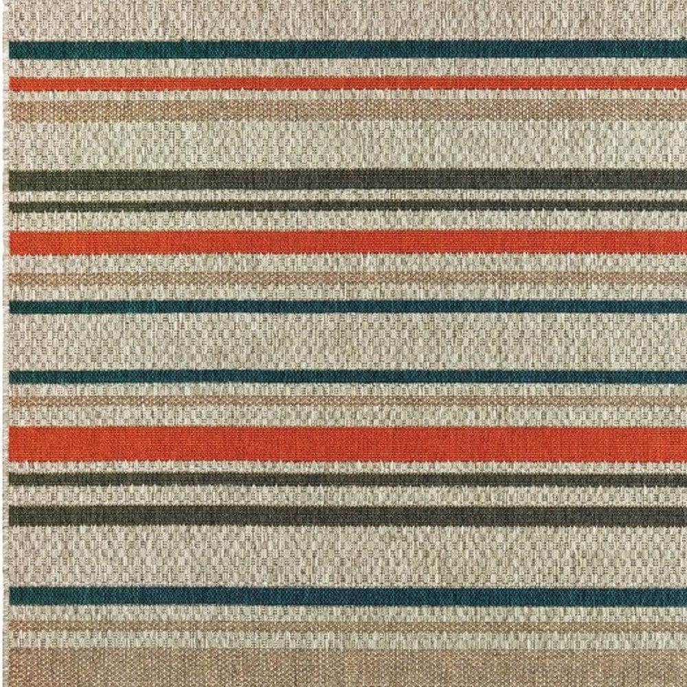 3' X 5' Blue and Gray Striped Indoor Outdoor Area Rug