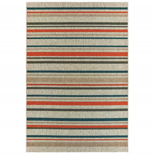 5' X 7' Blue and Gray Striped Indoor Outdoor Area Rug - Homeroots