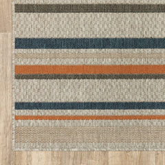 5' X 7' Blue and Gray Striped Indoor Outdoor Area Rug - Homeroots