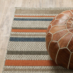 5' X 7' Blue and Gray Striped Indoor Outdoor Area Rug - Homeroots