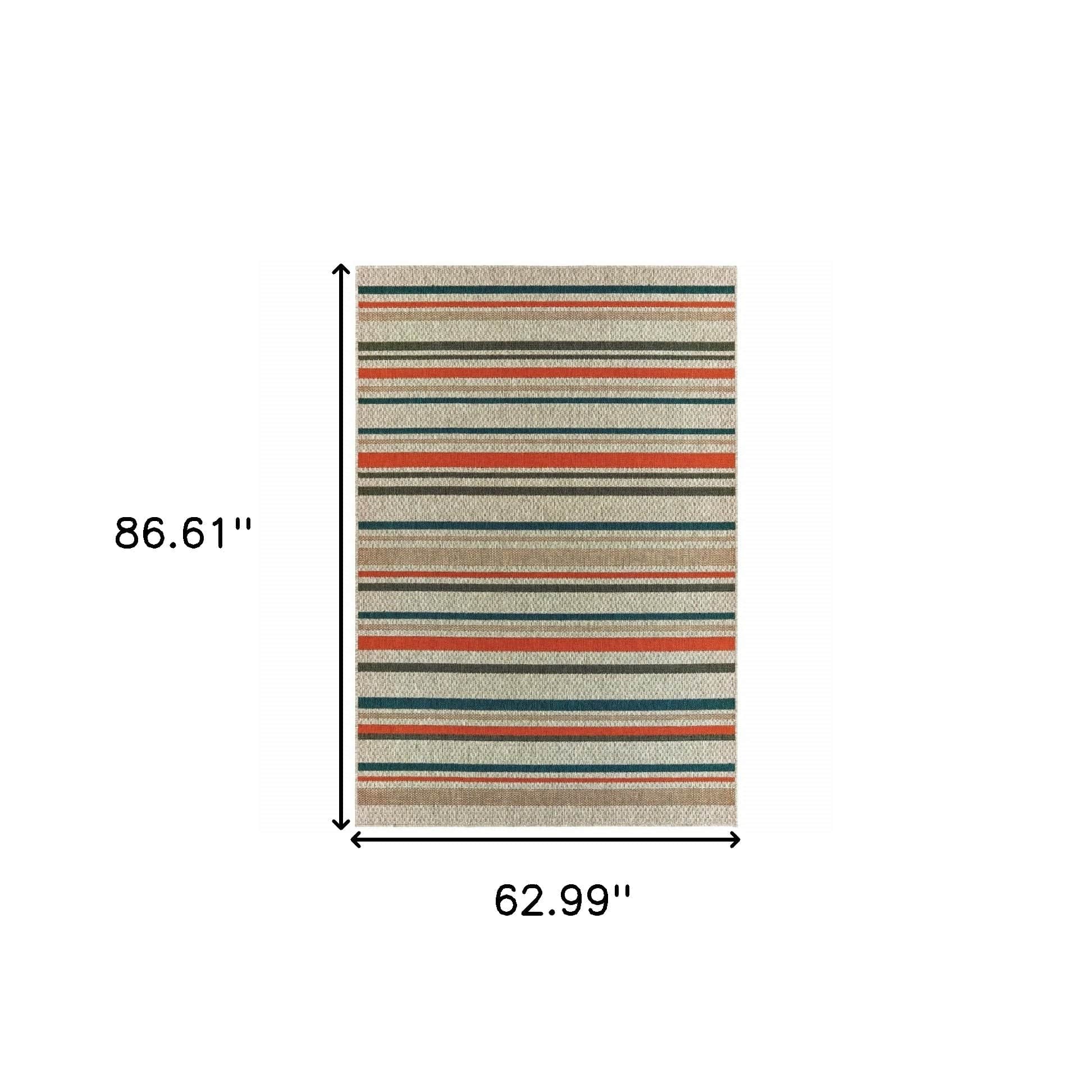 5' X 7' Blue and Gray Striped Indoor Outdoor Area Rug - Homeroots