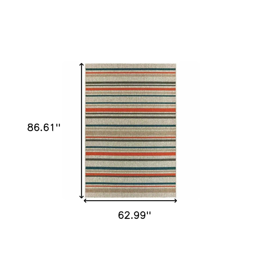 5' X 7' Blue and Gray Striped Indoor Outdoor Area Rug - Homeroots - Flyclothing LLC