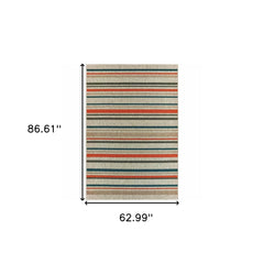 5' X 7' Blue and Gray Striped Indoor Outdoor Area Rug - Homeroots