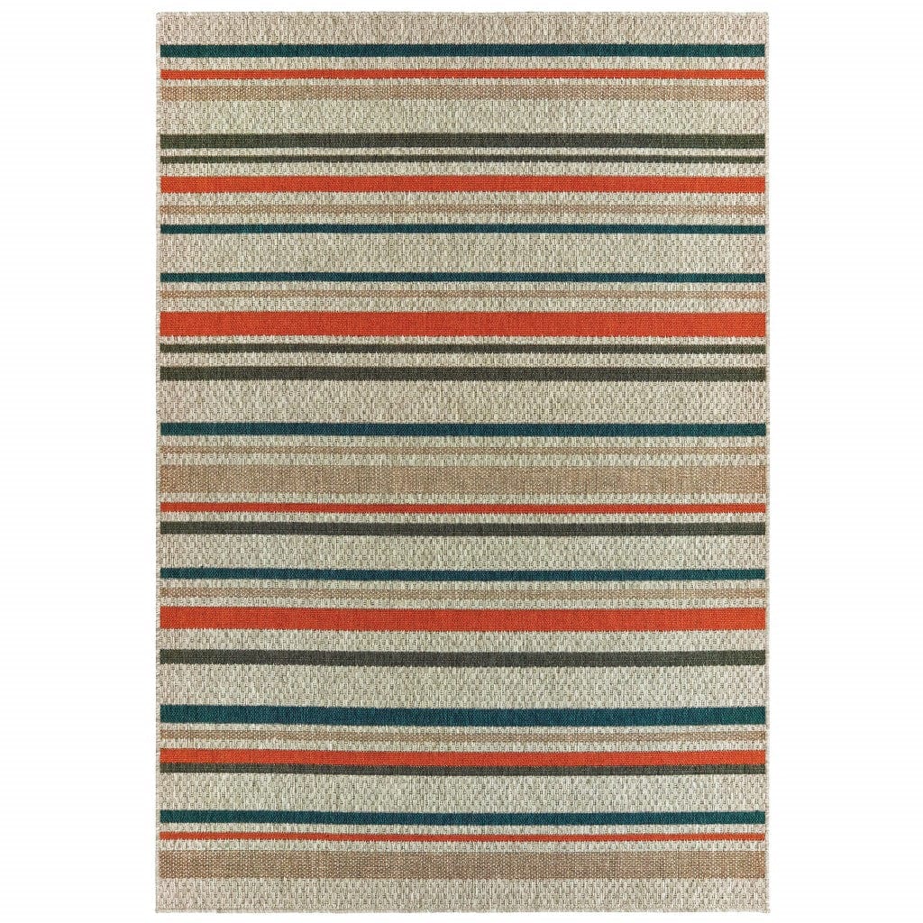 8' X 10' Blue and Gray Striped Indoor Outdoor Area Rug - Homeroots