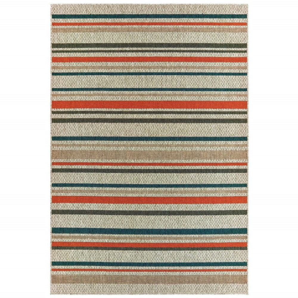 8' X 10' Blue and Gray Striped Indoor Outdoor Area Rug - Homeroots