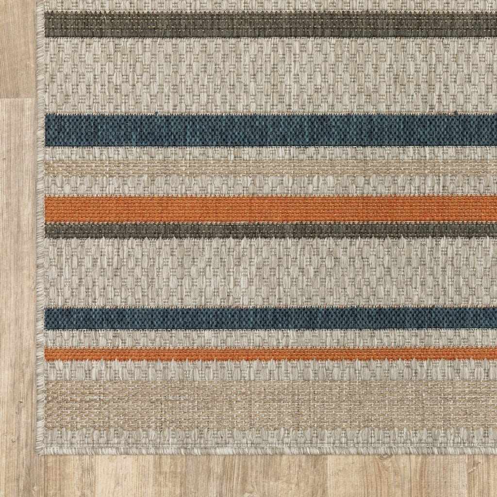 8' X 10' Blue and Gray Striped Indoor Outdoor Area Rug - Homeroots