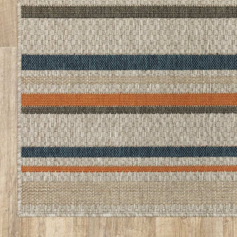 8' X 10' Blue and Gray Striped Indoor Outdoor Area Rug - Homeroots - Flyclothing LLC