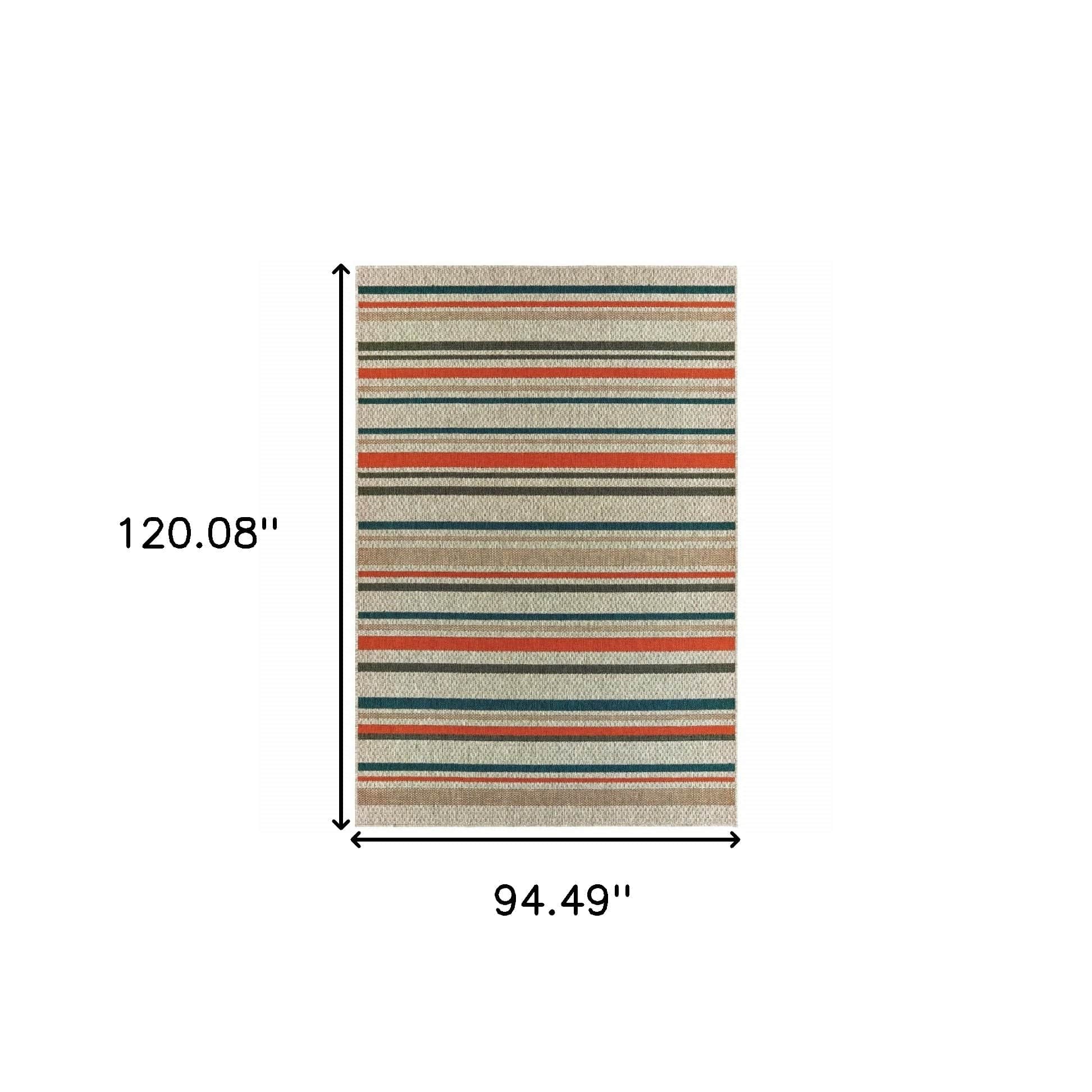 8' X 10' Blue and Gray Striped Indoor Outdoor Area Rug - Homeroots