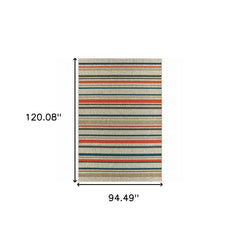 8' X 10' Blue and Gray Striped Indoor Outdoor Area Rug - Homeroots