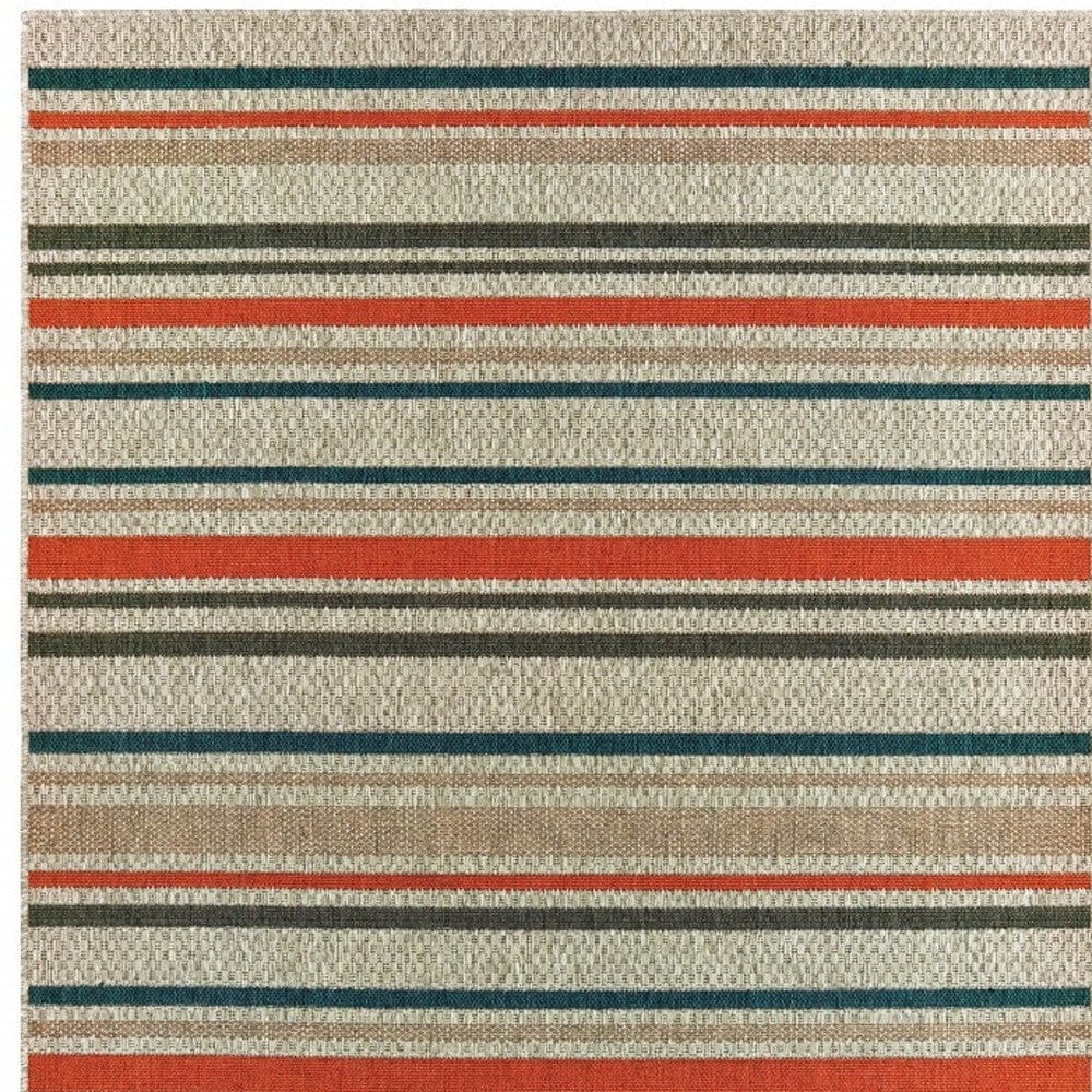 8' X 10' Blue and Gray Striped Indoor Outdoor Area Rug - Homeroots