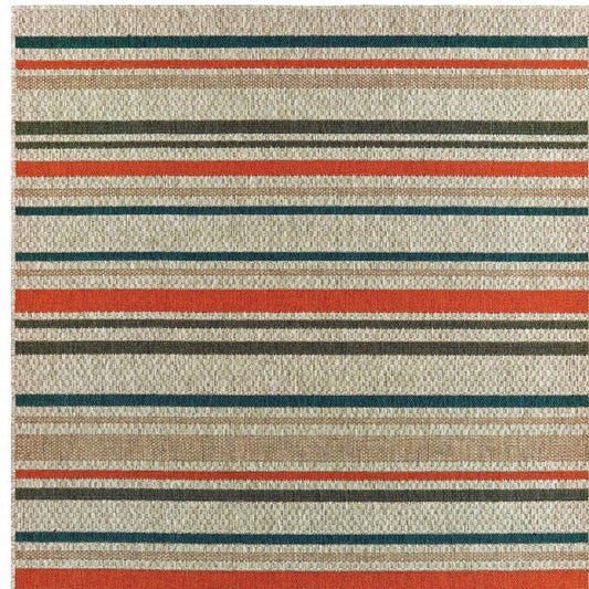 8' X 10' Blue and Gray Striped Indoor Outdoor Area Rug - Homeroots